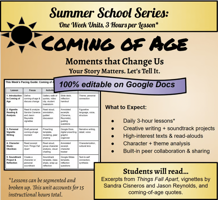 Summer school literature unit resource cover.